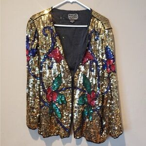 Jean by Joseph Le Bon Vintage Gold Sequin Party Jacket with Floral Design